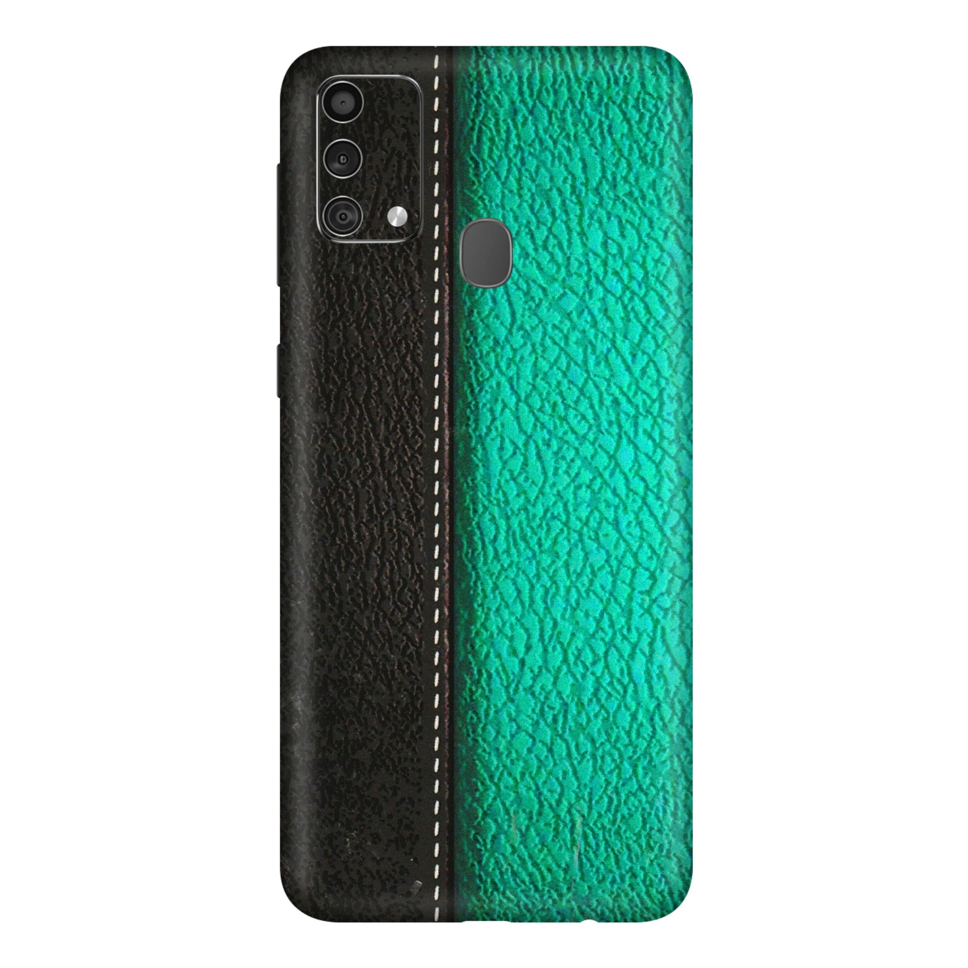 Samsung M/F/Note/Flip and C Phone Skins (All Models) - Black Green Dual Leather Stich - 3D Embossed Finish (L-233) Samsung Galaxy F41