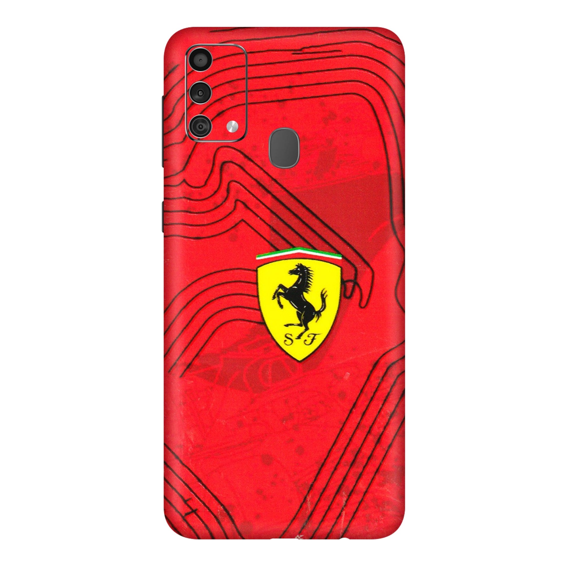 Samsung M/F/Note/Flip and C Phone Skins (All Models) - Red Ferrari Logo Stylish - 3D Embossed Finish (L-238) Samsung Galaxy F41