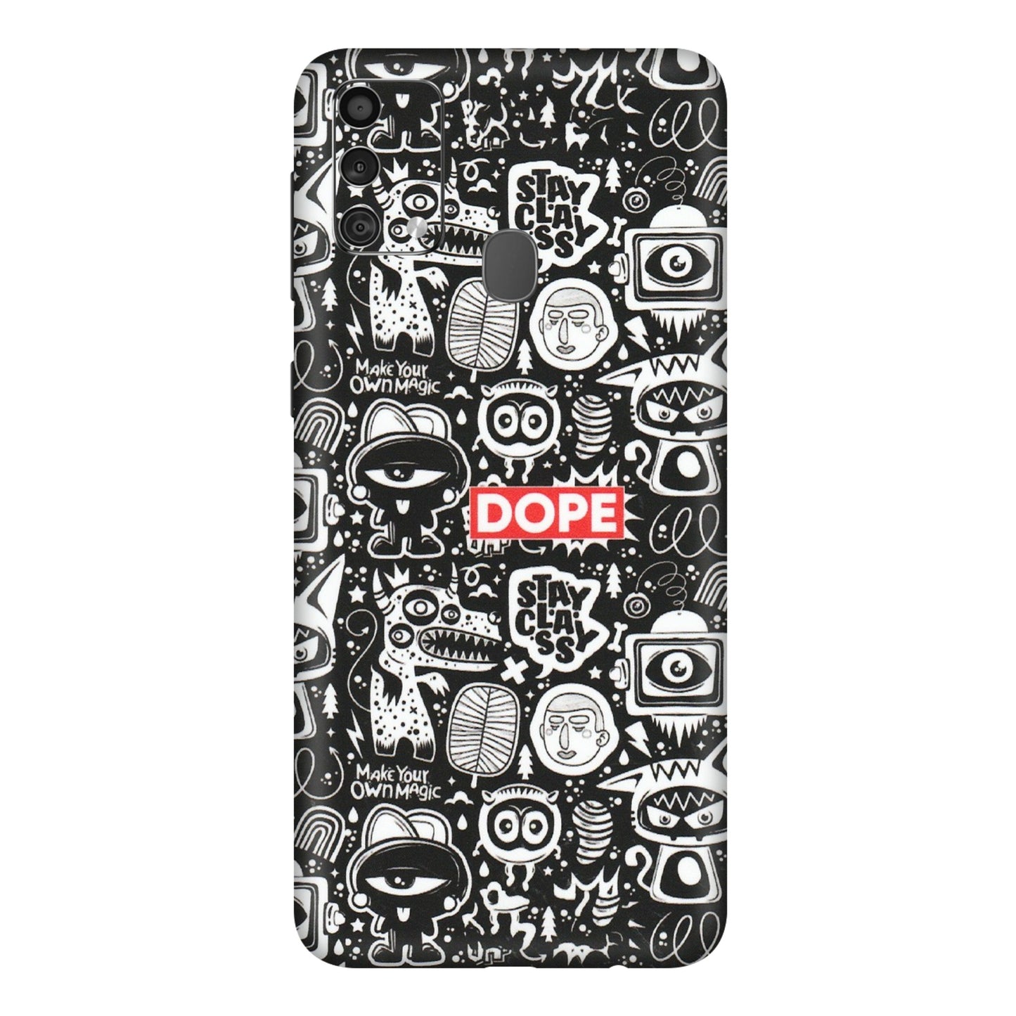 Samsung M/F/Note/Flip and C Phone Skins (All Models) - Dope Stay Classy Black Doodles - Matte Finish (M-126) Samsung Galaxy F41