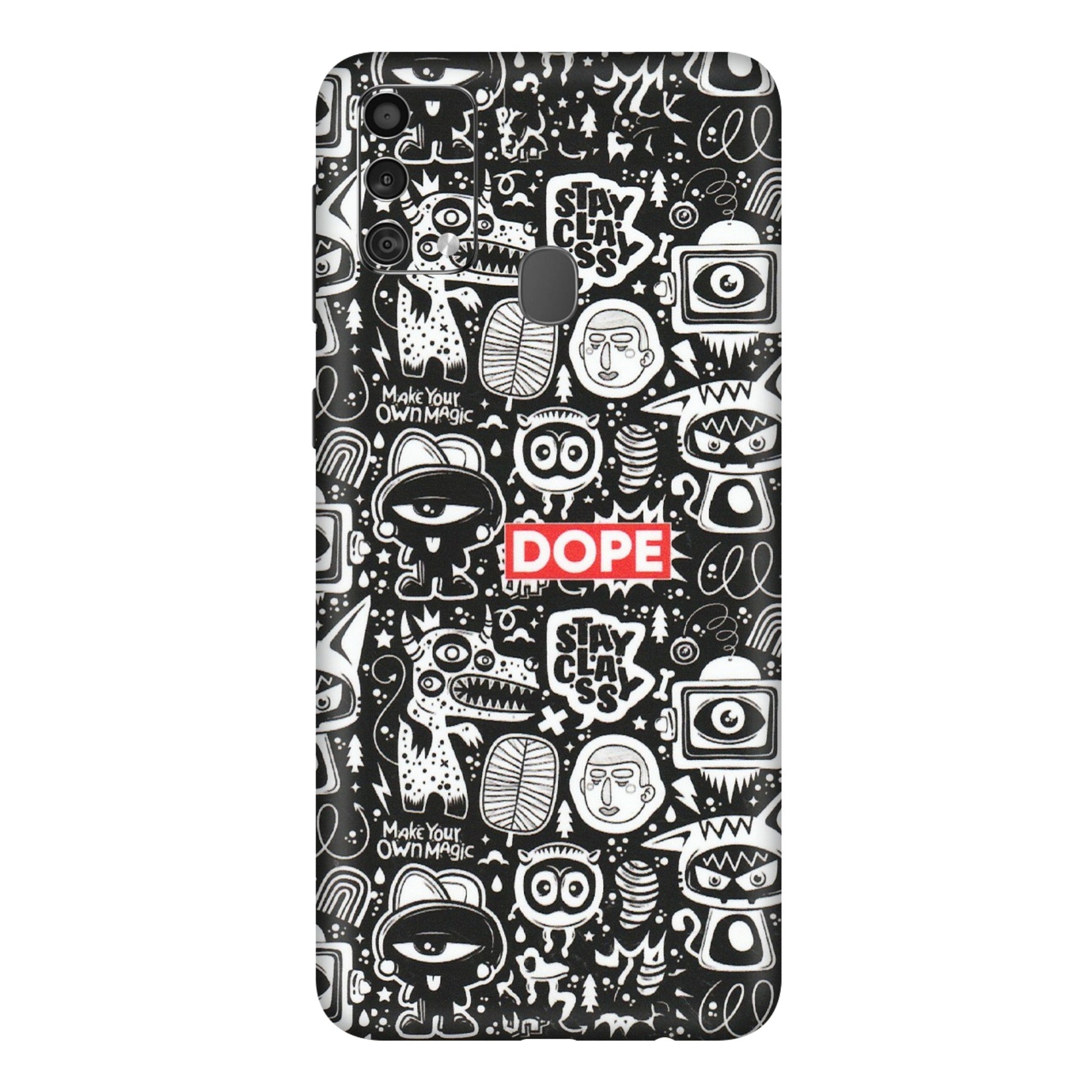 Samsung M/F/Note/Flip and C Phone Skins (All Models) - Dope Stay Classy Black Doodles - Matte Finish (M-126) Samsung Galaxy F41
