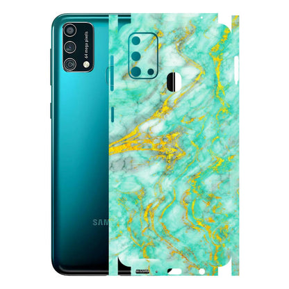 Samsung M/F/Note/Flip and C Phone Skins (All Models) - Green And Gold Marble Feel - Matte Finish (M-16) Samsung Galaxy F41