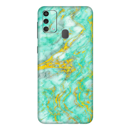 Samsung M/F/Note/Flip and C Phone Skins (All Models) - Green And Gold Marble Feel - Matte Finish (M-16) Samsung Galaxy F41