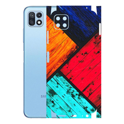 Samsung M/F/Note/Flip and C Phone Skins (All Models) - Colourful Wood Panels Abstract - 3D Embossed Finish (L-09) Samsung Galaxy F42 (5G)