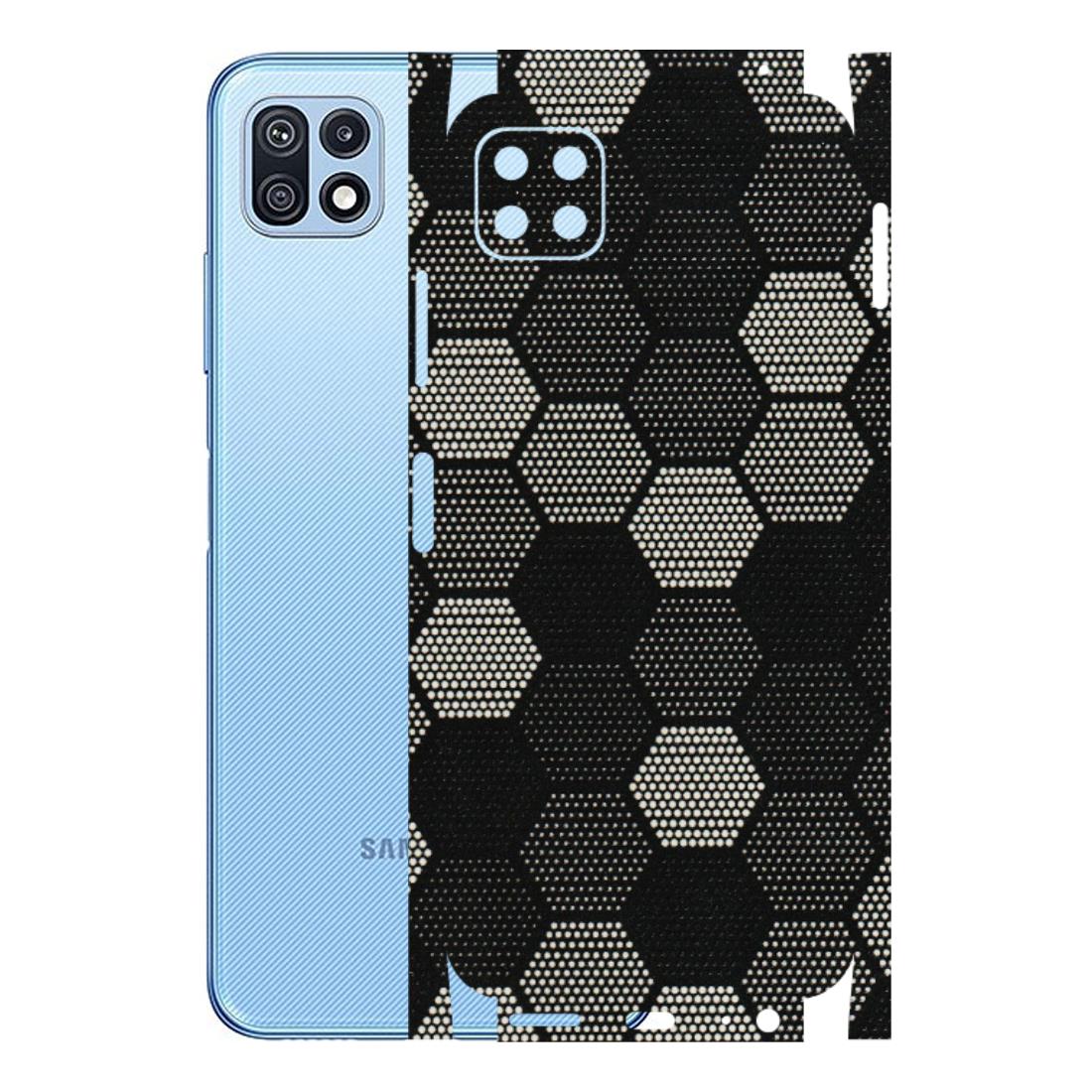 Samsung M/F/Note/Flip and C Phone Skins (All Models) - Black & White Dotted Honeycomb Texture - 3D Embossed Finish (L-202) Samsung Galaxy F42 (5G)