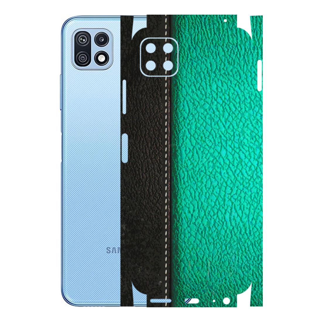 Samsung M/F/Note/Flip and C Phone Skins (All Models) - Black Green Dual Leather Stich - 3D Embossed Finish (L-233) Samsung Galaxy F42 (5G)