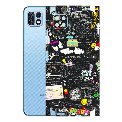 Samsung M/F/Note/Flip and C Phone Skins (All Models) - Black Creatives Doodles - 3D Embossed Finish (L-311) Samsung Galaxy F42 (5G)