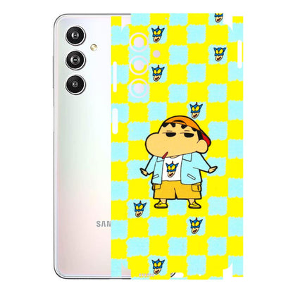 Samsung M/F/Note/Flip and C Phone Skins (All Models) - Yellow Blue Shinchan Cute - 3D Embossed Finish (L-221) Samsung Galaxy F54 (5G)