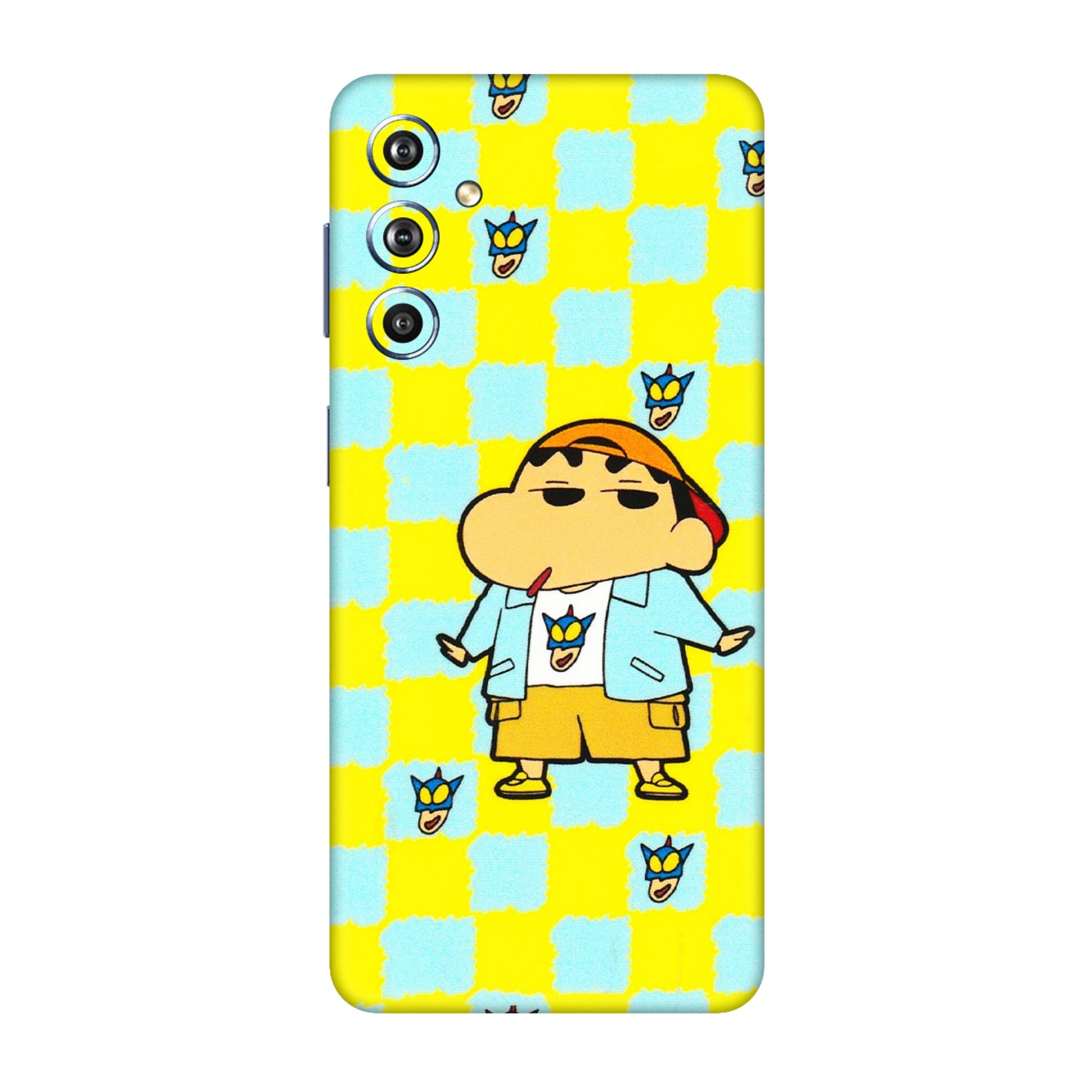 Samsung M/F/Note/Flip and C Phone Skins (All Models) - Yellow Blue Shinchan Cute - 3D Embossed Finish (L-221) Samsung Galaxy F54 (5G)