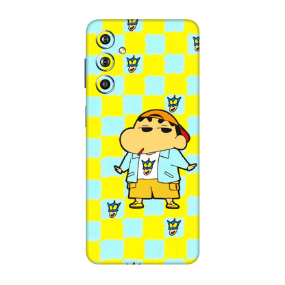 Samsung M/F/Note/Flip and C Phone Skins (All Models) - Yellow Blue Shinchan Cute - 3D Embossed Finish (L-221) Samsung Galaxy F54 (5G)