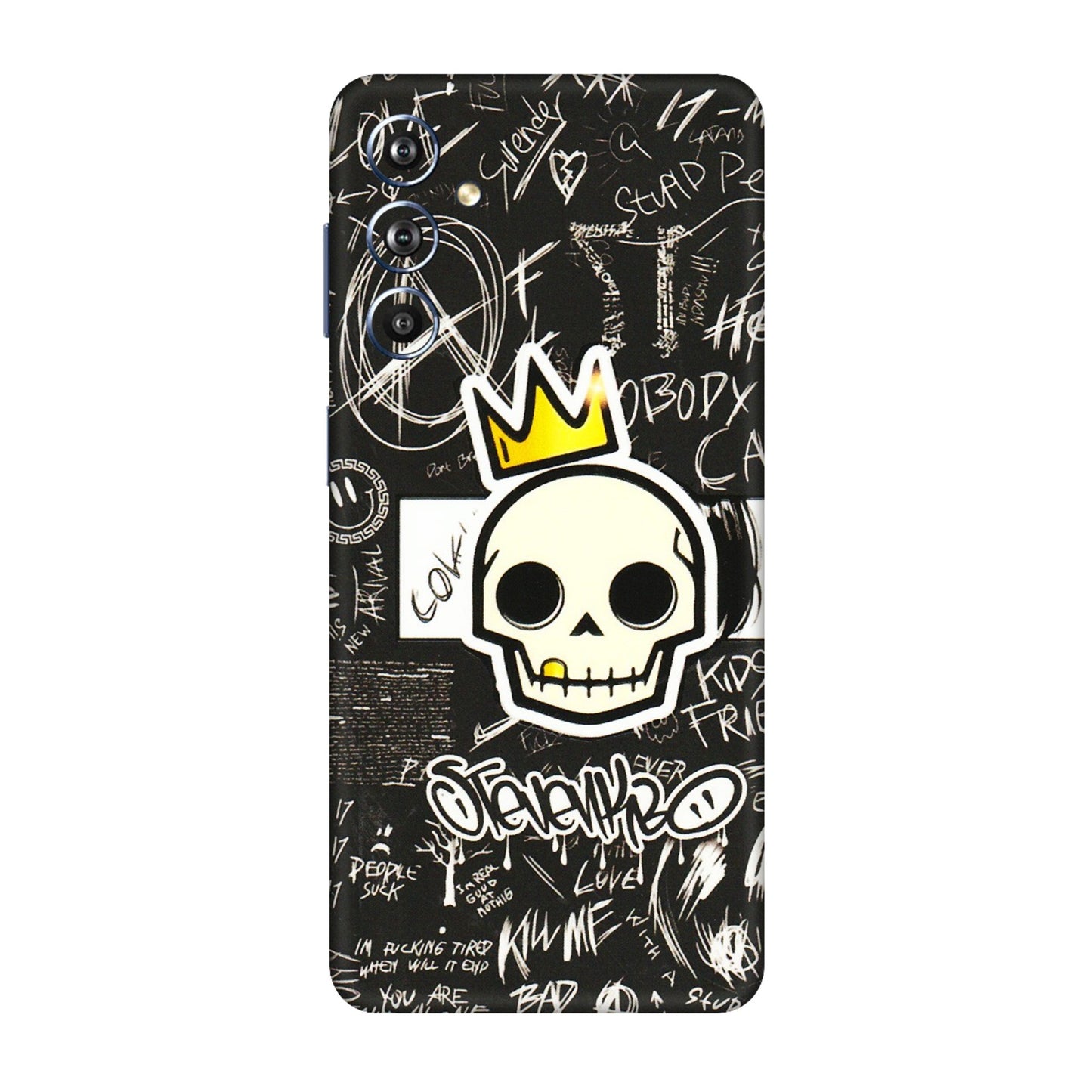 Samsung M/F/Note/Flip and C Phone Skins (All Models) - Funny Skull Black Chalk Grafitti - 3D Embossed Finish (L-22) Samsung Galaxy F54 (5G)