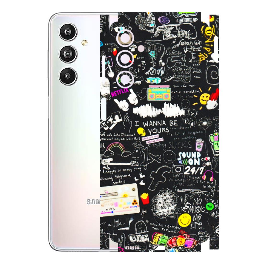 Samsung M/F/Note/Flip and C Phone Skins (All Models) - Black Creatives Doodles - 3D Embossed Finish (L-311) Samsung Galaxy F54 (5G)