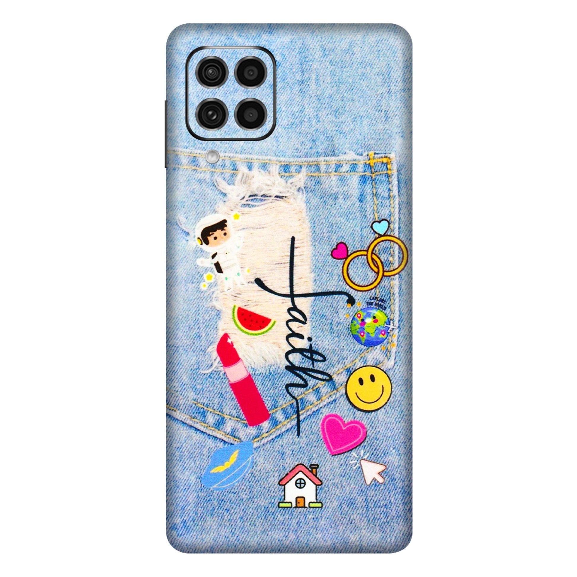 Samsung M/F/Note/Flip and C Phone Skins (All Models) - Denim Jeans Pocket - 3D Embossed Finish (L-134) Samsung Galaxy F62