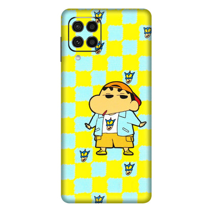 Samsung M/F/Note/Flip and C Phone Skins (All Models) - Yellow Blue Shinchan Cute - 3D Embossed Finish (L-221) Samsung Galaxy F62