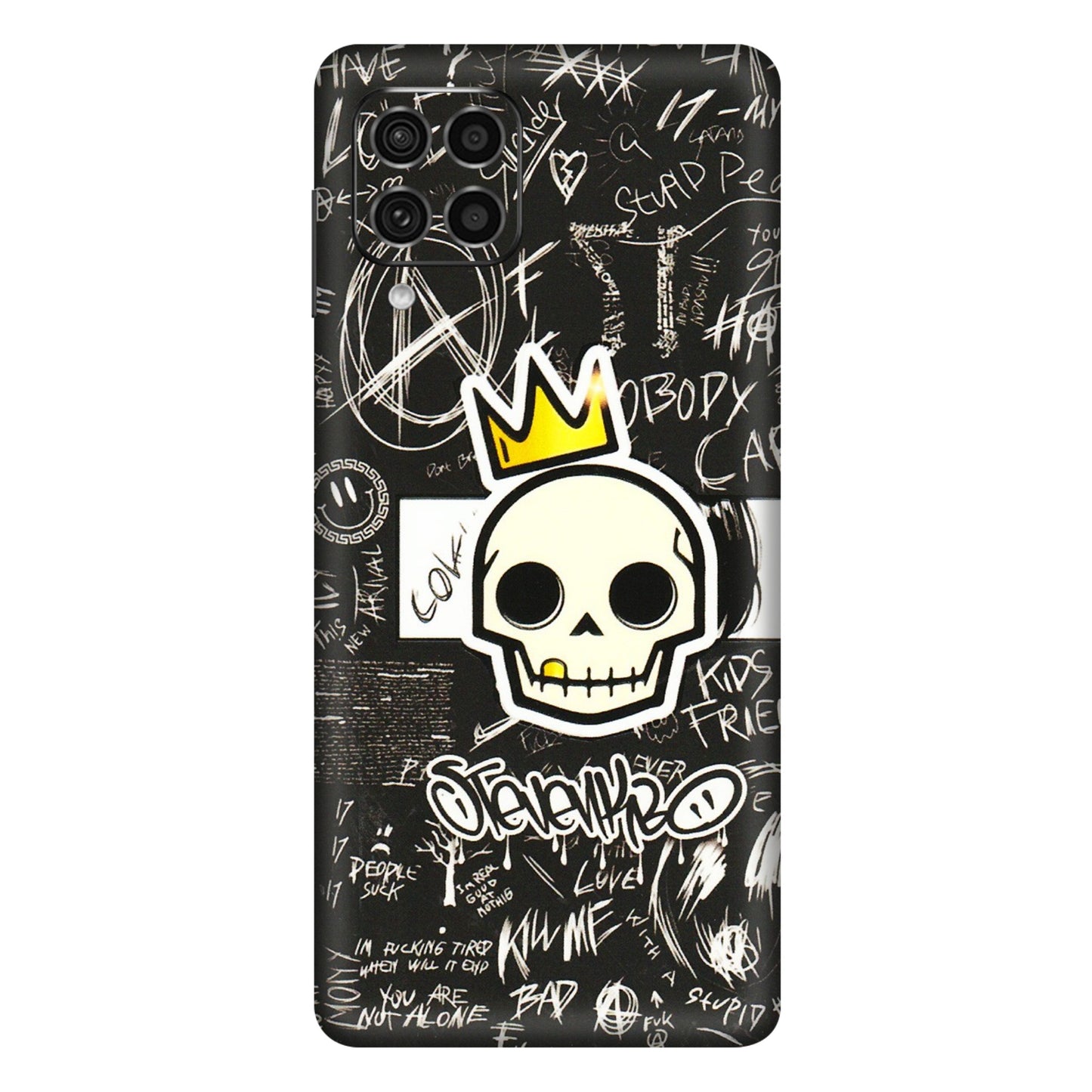 Samsung M/F/Note/Flip and C Phone Skins (All Models) - Funny Skull Black Chalk Grafitti - 3D Embossed Finish (L-22) Samsung Galaxy F62