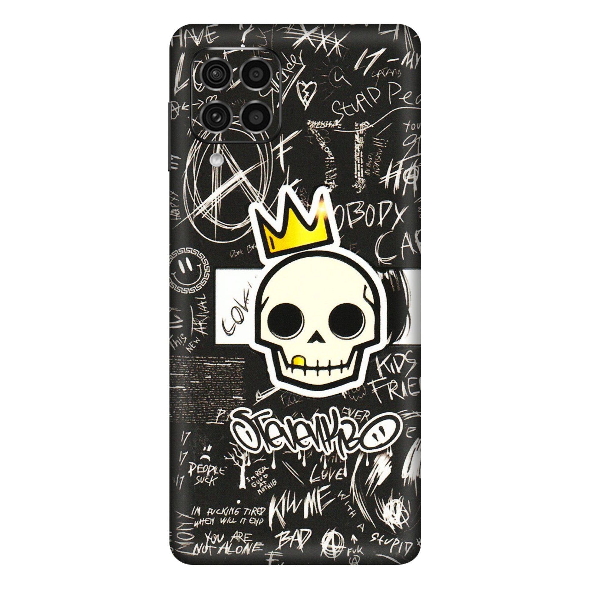 Samsung M/F/Note/Flip and C Phone Skins (All Models) - Funny Skull Black Chalk Grafitti - 3D Embossed Finish (L-22) Samsung Galaxy F62