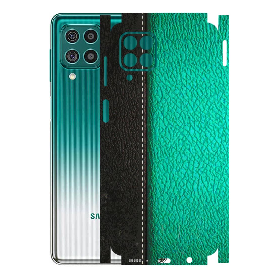 Samsung M/F/Note/Flip and C Phone Skins (All Models) - Black Green Dual Leather Stich - 3D Embossed Finish (L-233) Samsung Galaxy F62