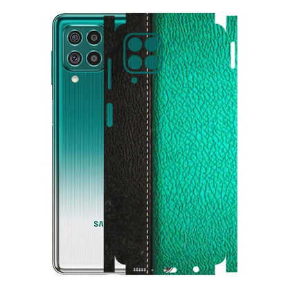 Samsung M/F/Note/Flip and C Phone Skins (All Models) - Black Green Dual Leather Stich - 3D Embossed Finish (L-233) Samsung Galaxy F62