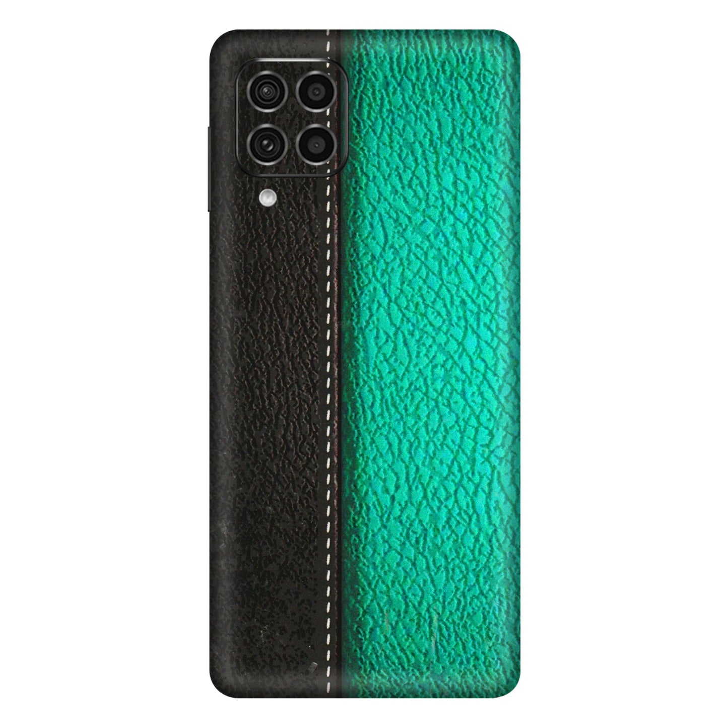 Samsung M/F/Note/Flip and C Phone Skins (All Models) - Black Green Dual Leather Stich - 3D Embossed Finish (L-233) Samsung Galaxy F62