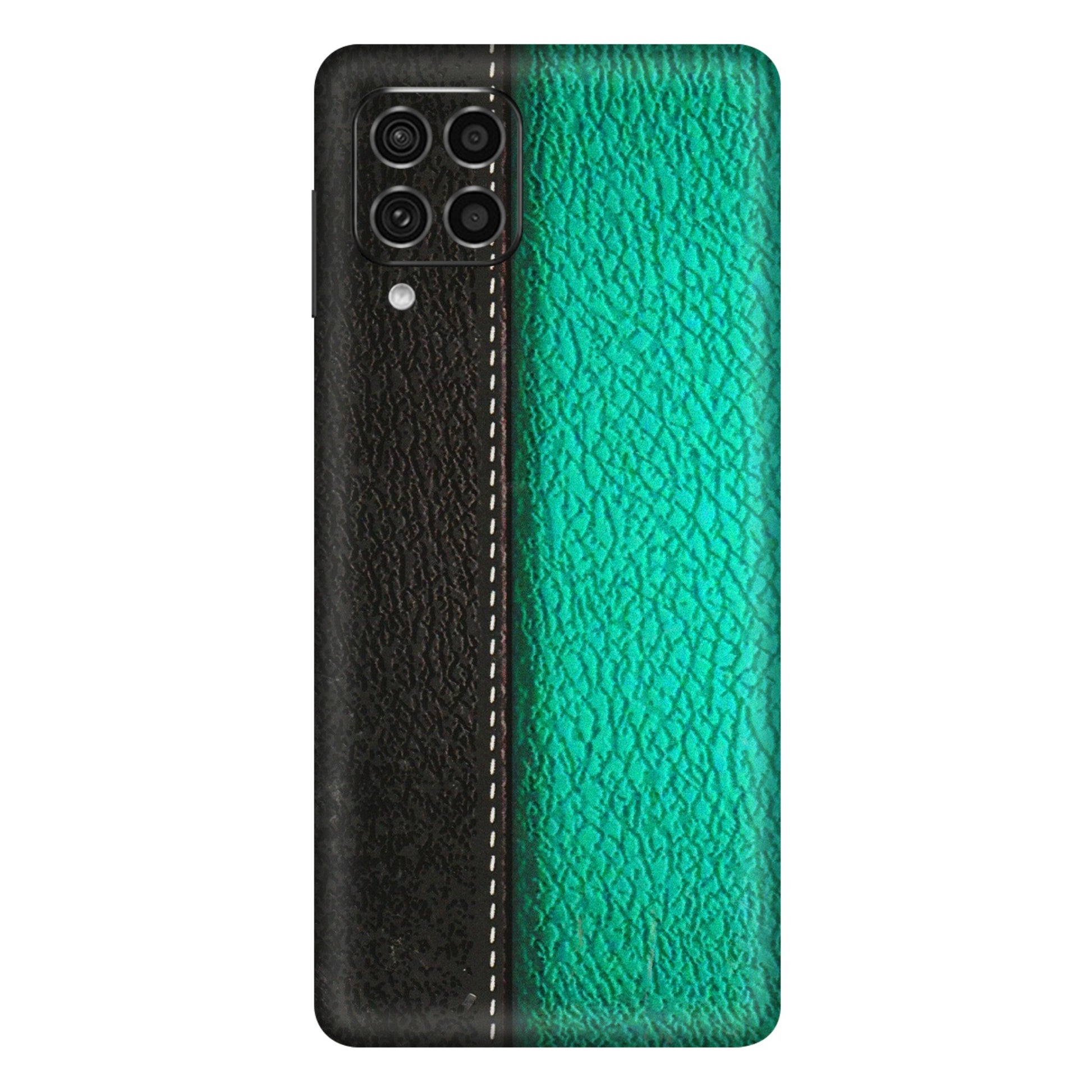 Samsung M/F/Note/Flip and C Phone Skins (All Models) - Black Green Dual Leather Stich - 3D Embossed Finish (L-233) Samsung Galaxy F62