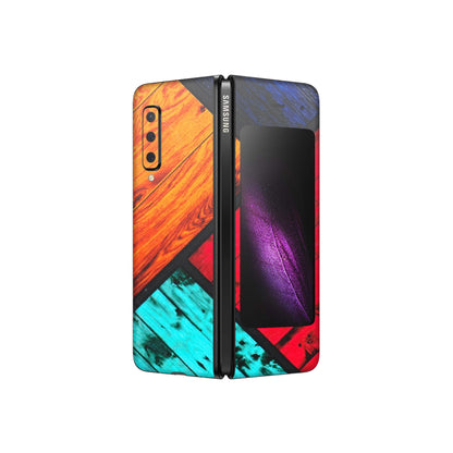 Samsung M/F/Note/Flip and C Phone Skins (All Models) - Colourful Wood Panels Abstract - 3D Embossed Finish (L-09) Samsung Galaxy Fold