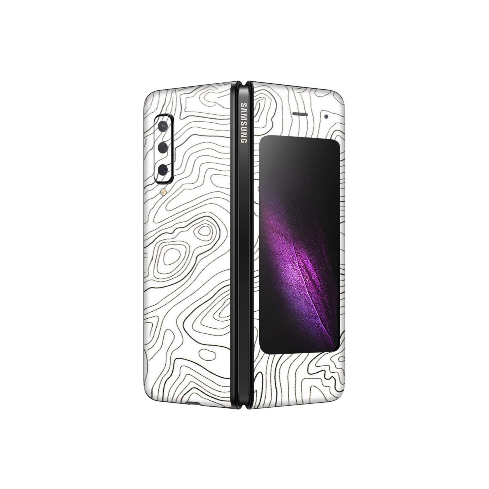 Samsung M/F/Note/Flip and C Phone Skins (All Models) - White Black Swirls - 3D Embossed Finish (L-219) Samsung Galaxy Fold
