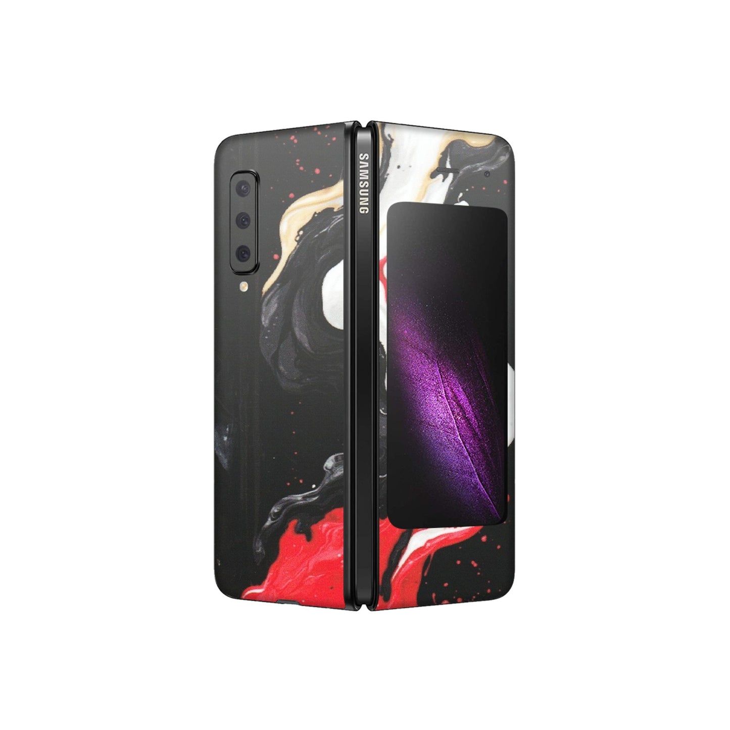 Samsung M/F/Note/Flip and C Phone Skins (All Models) - Black Red White Paint Splash Fusion - Matte Finish (M-56) Samsung Galaxy Fold