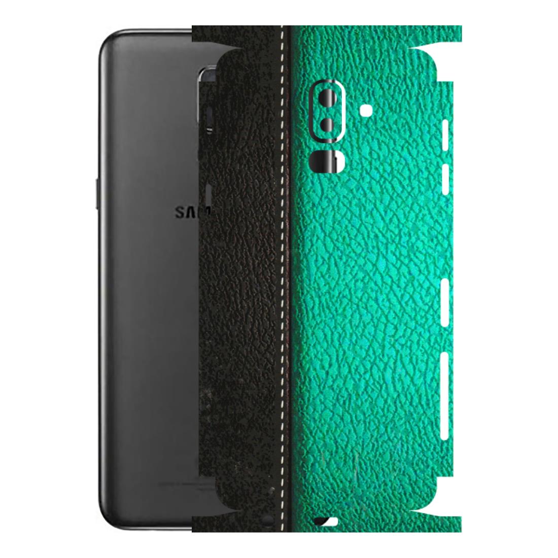 Samsung M/F/Note/Flip and C Phone Skins (All Models) - Black Green Dual Leather Stich - 3D Embossed Finish (L-233) Samsung Galaxy J8 2018