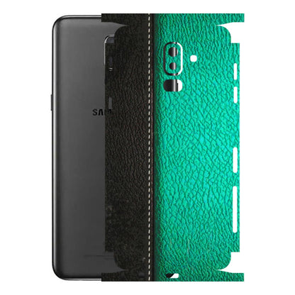 Samsung M/F/Note/Flip and C Phone Skins (All Models) - Black Green Dual Leather Stich - 3D Embossed Finish (L-233) Samsung Galaxy J8 2018
