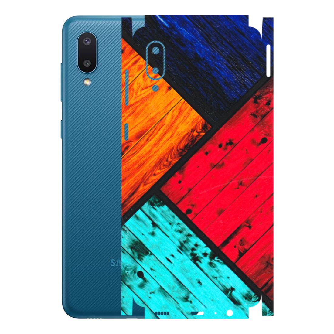 Samsung M/F/Note/Flip and C Phone Skins (All Models) - Colourful Wood Panels Abstract - 3D Embossed Finish (L-09) Samsung Galaxy M02