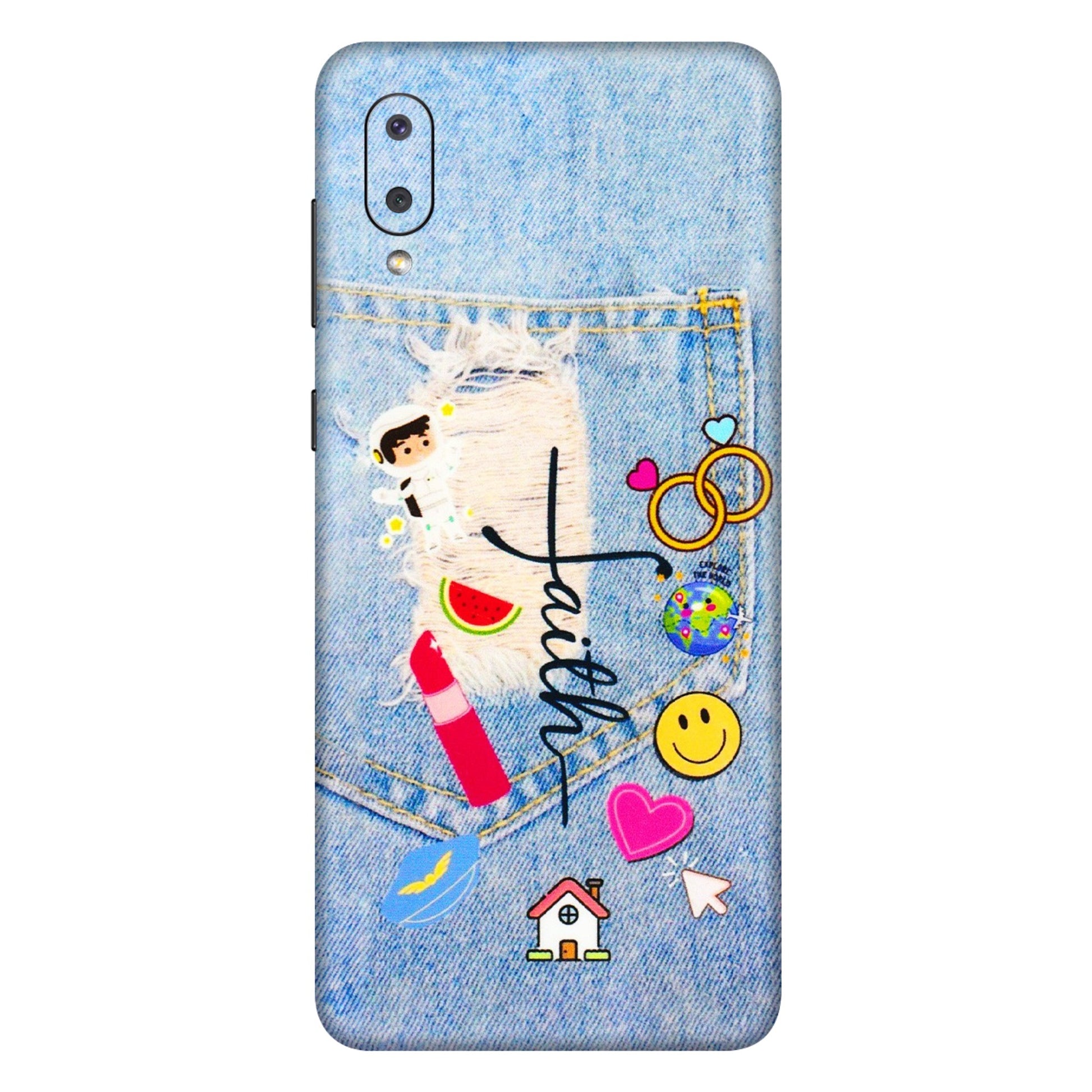 Samsung M/F/Note/Flip and C Phone Skins (All Models) - Denim Jeans Pocket - 3D Embossed Finish (L-134) Samsung Galaxy M02