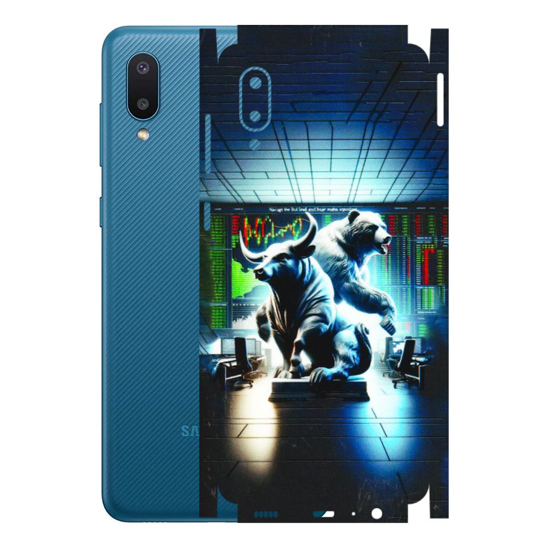 Samsung M/F/Note/Flip and C Phone Skins (All Models) - Stock Market Sensex Bear vs Bulls - 3D Embossed Finish (L-15) Samsung Galaxy M02