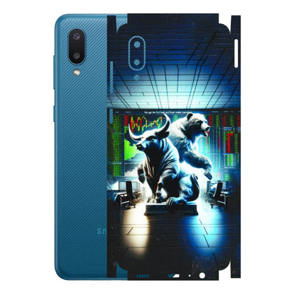 Samsung M/F/Note/Flip and C Phone Skins (All Models) - Stock Market Sensex Bear vs Bulls - 3D Embossed Finish (L-15) Samsung Galaxy M02