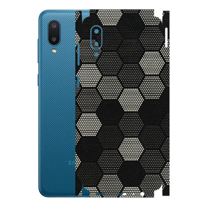 Samsung M/F/Note/Flip and C Phone Skins (All Models) - Black & White Dotted Honeycomb Texture - 3D Embossed Finish (L-202) Samsung Galaxy M02
