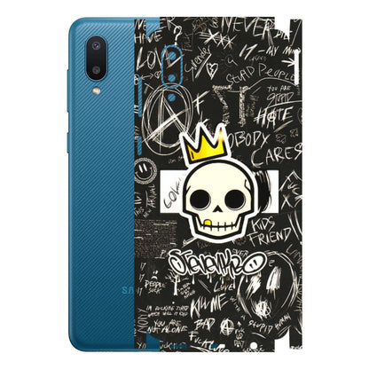 Samsung M/F/Note/Flip and C Phone Skins (All Models) - Funny Skull Black Chalk Grafitti - 3D Embossed Finish (L-22) Samsung Galaxy M02