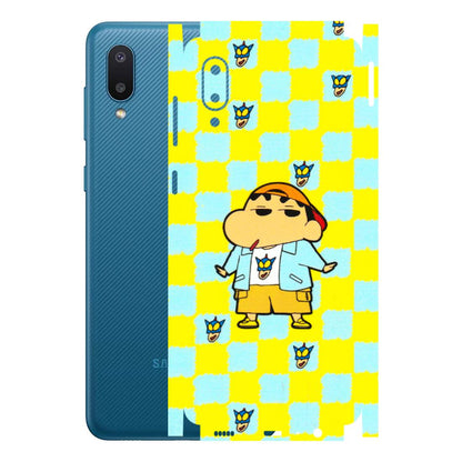 Samsung M/F/Note/Flip and C Phone Skins (All Models) - Yellow Blue Shinchan Cute - 3D Embossed Finish (L-221) Samsung Galaxy M02