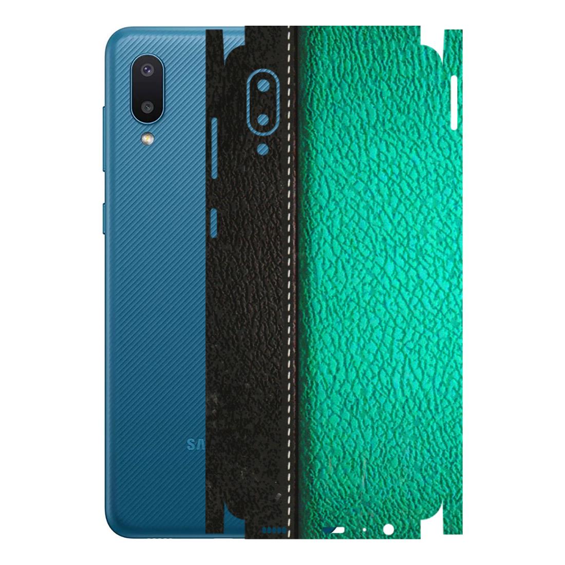 Samsung M/F/Note/Flip and C Phone Skins (All Models) - Black Green Dual Leather Stich - 3D Embossed Finish (L-233) Samsung Galaxy M02