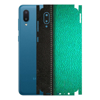 Samsung M/F/Note/Flip and C Phone Skins (All Models) - Black Green Dual Leather Stich - 3D Embossed Finish (L-233) Samsung Galaxy M02