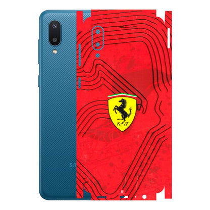 Samsung M/F/Note/Flip and C Phone Skins (All Models) - Red Ferrari Logo Stylish - 3D Embossed Finish (L-238) Samsung Galaxy M02