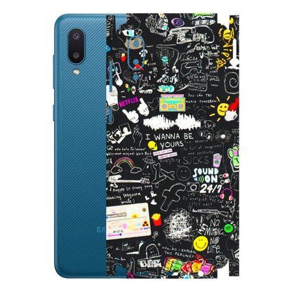 Samsung M/F/Note/Flip and C Phone Skins (All Models) - Black Creatives Doodles - 3D Embossed Finish (L-311) Samsung Galaxy M02