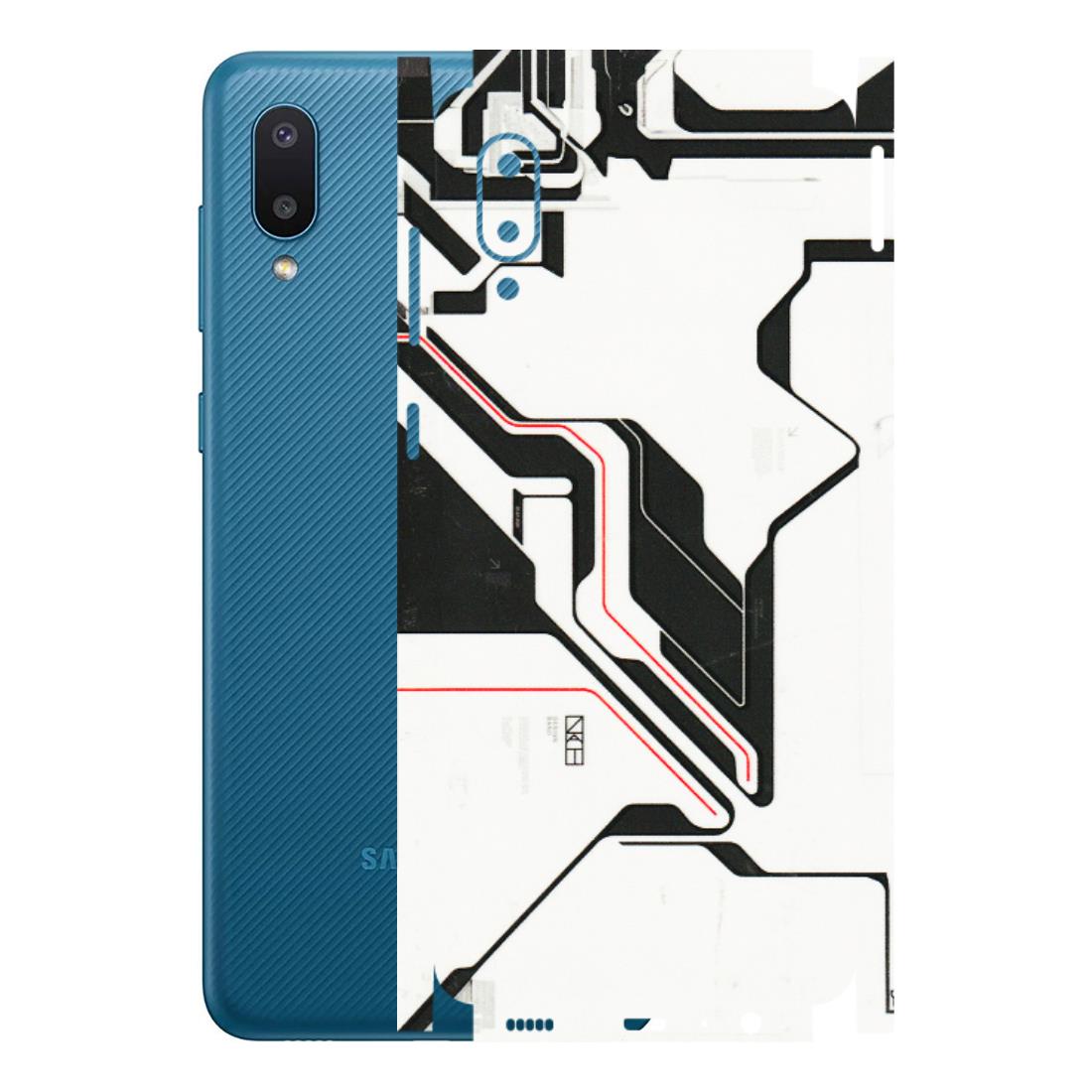 Samsung M/F/Note/Flip and C Phone Skins (All Models) - White Techy Logo - 3D Embossed Finish (L-312) Samsung Galaxy M02