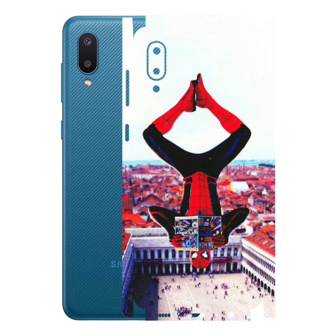 Samsung M/F/Note/Flip and C Phone Skins (All Models) - Spiderman Hanging - 3D Embossed Finish (L-53) Samsung Galaxy M02