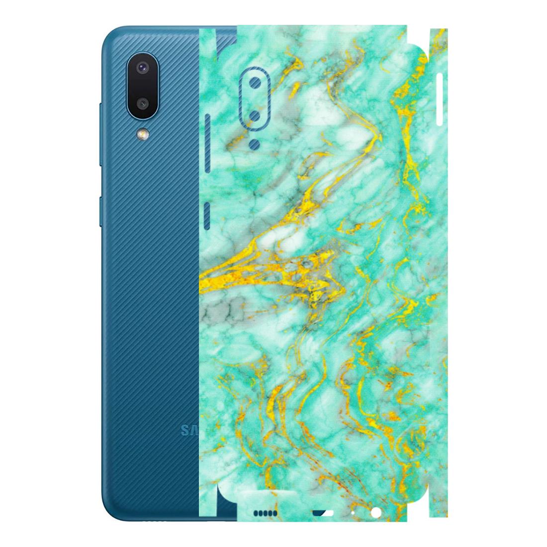 Samsung M/F/Note/Flip and C Phone Skins (All Models) - Green And Gold Marble Feel - Matte Finish (M-16) Samsung Galaxy M02