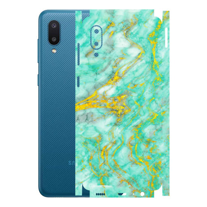 Samsung M/F/Note/Flip and C Phone Skins (All Models) - Green And Gold Marble Feel - Matte Finish (M-16) Samsung Galaxy M02