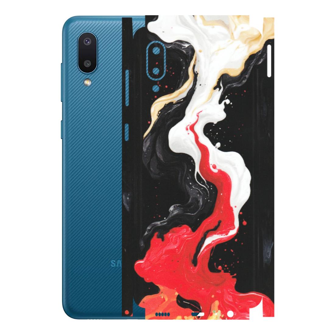 Samsung M/F/Note/Flip and C Phone Skins (All Models) - Black Red White Paint Splash Fusion - Matte Finish (M-56) Samsung Galaxy M02
