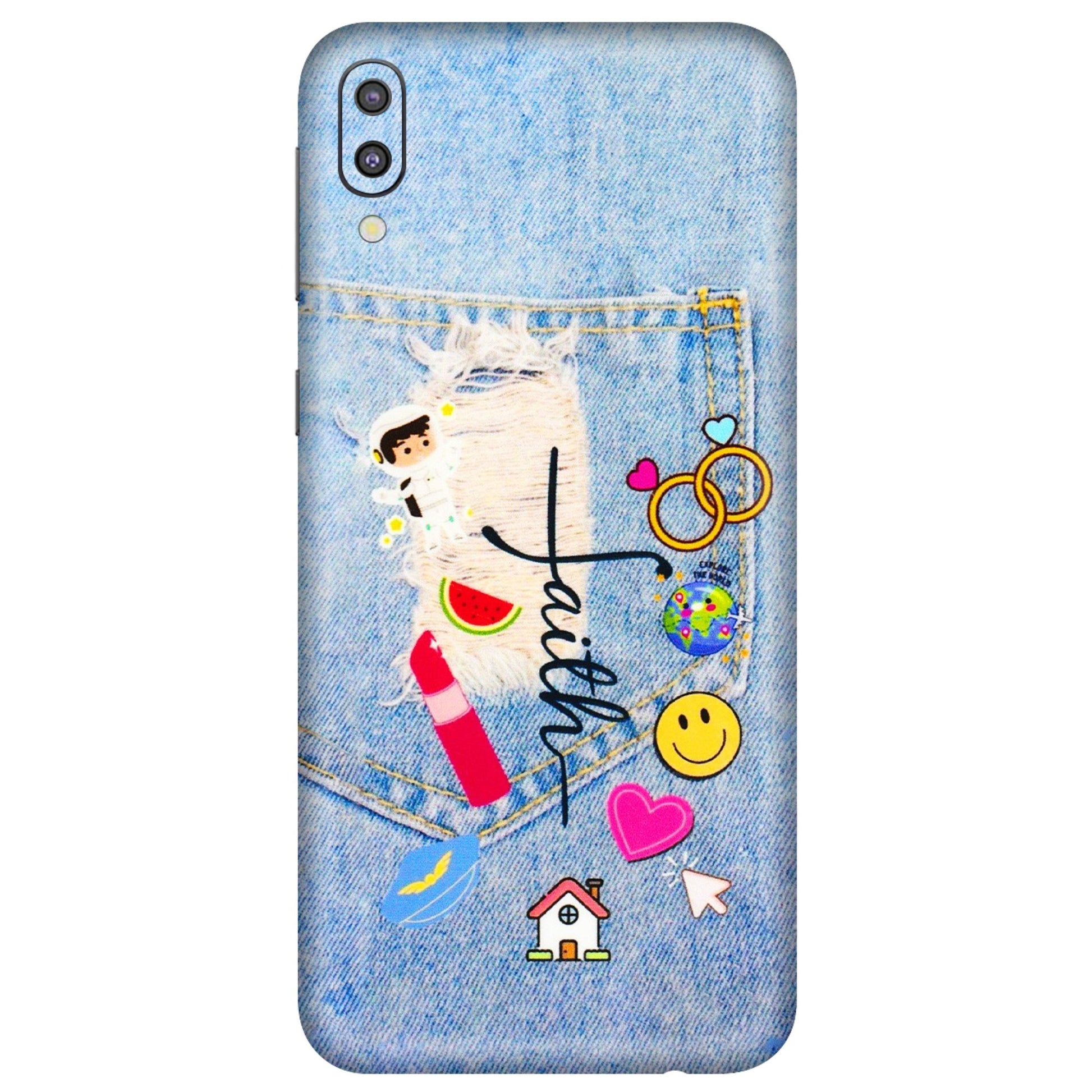 Samsung M/F/Note/Flip and C Phone Skins (All Models) - Denim Jeans Pocket - 3D Embossed Finish (L-134) Samsung Galaxy M10