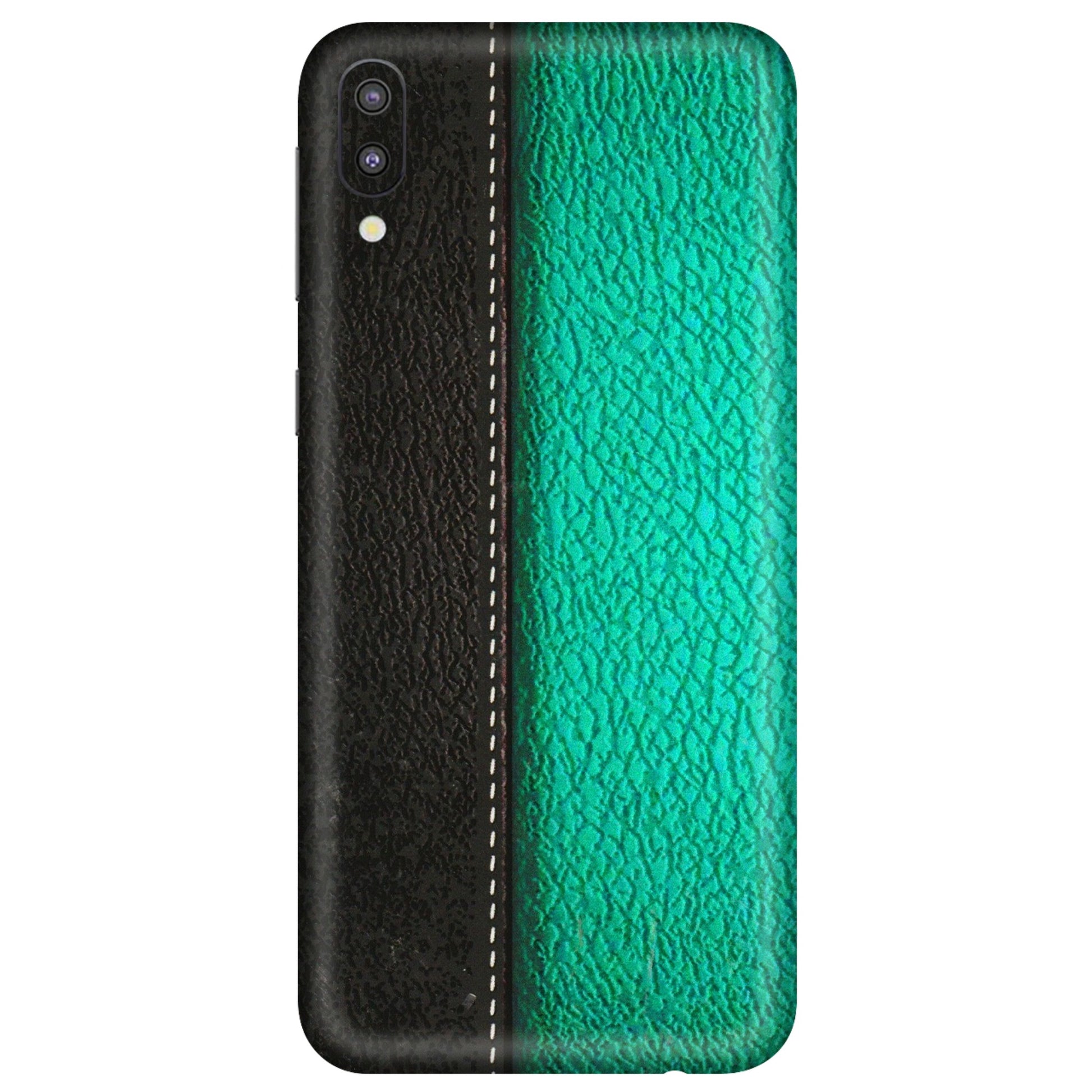 Samsung M/F/Note/Flip and C Phone Skins (All Models) - Black Green Dual Leather Stich - 3D Embossed Finish (L-233) Samsung Galaxy M10