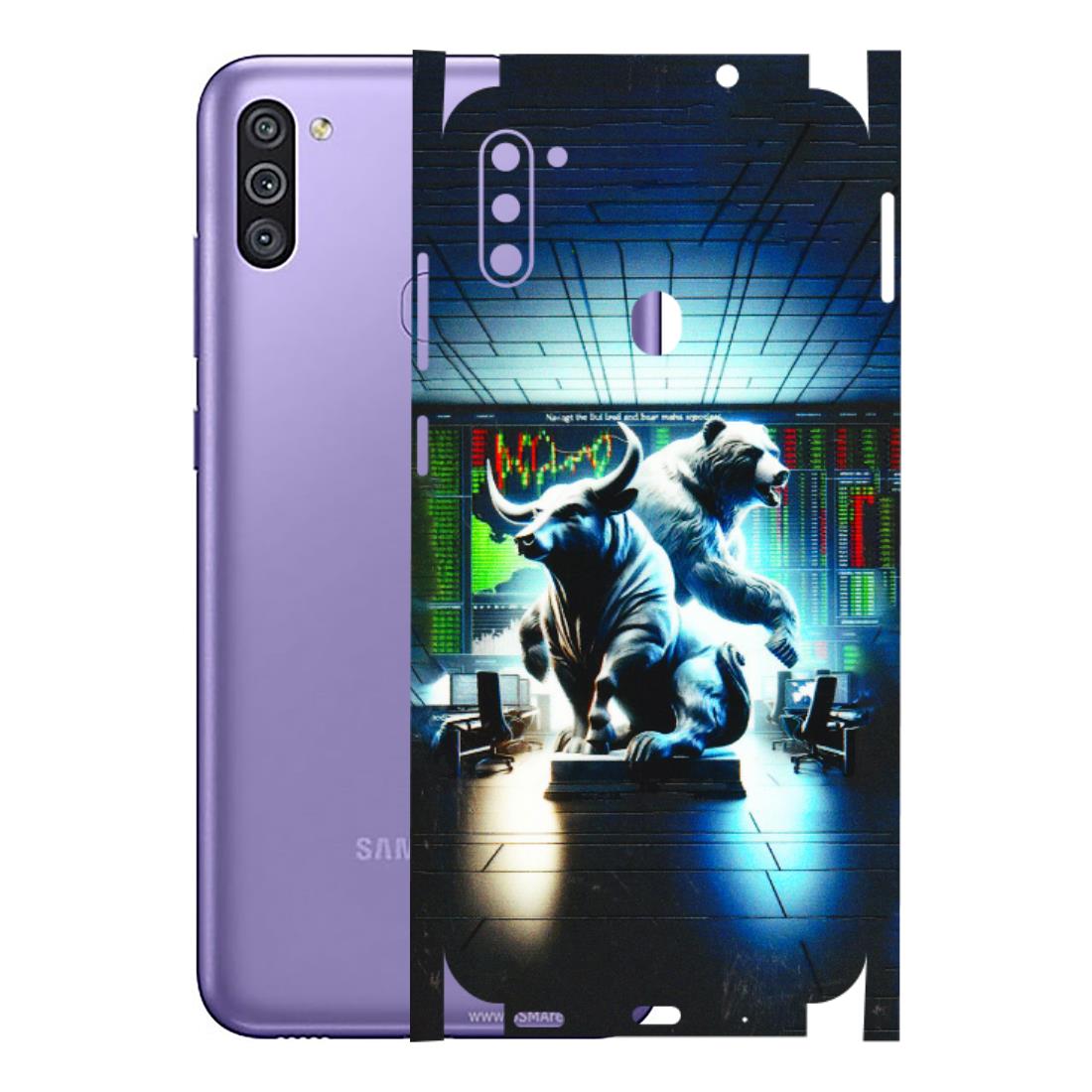 Samsung M/F/Note/Flip and C Phone Skins (All Models) - Stock Market Sensex Bear vs Bulls - 3D Embossed Finish (L-15) Samsung Galaxy M11