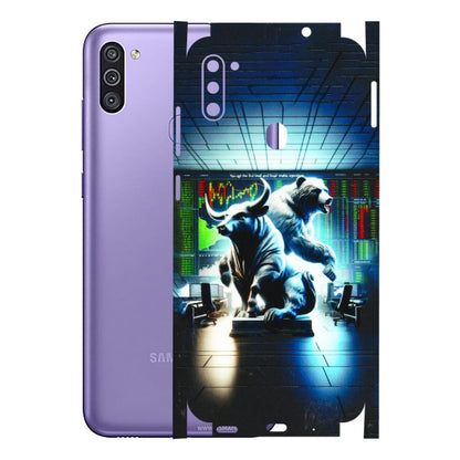 Samsung M/F/Note/Flip and C Phone Skins (All Models) - Stock Market Sensex Bear vs Bulls - 3D Embossed Finish (L-15) Samsung Galaxy M11