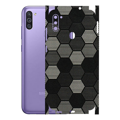Samsung M/F/Note/Flip and C Phone Skins (All Models) - Black & White Dotted Honeycomb Texture - 3D Embossed Finish (L-202) Samsung Galaxy M11