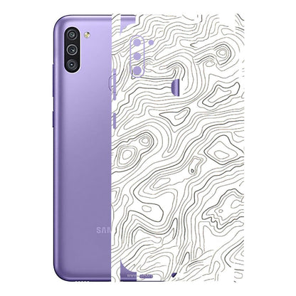 Samsung M/F/Note/Flip and C Phone Skins (All Models) - White Black Swirls - 3D Embossed Finish (L-219) Samsung Galaxy M11